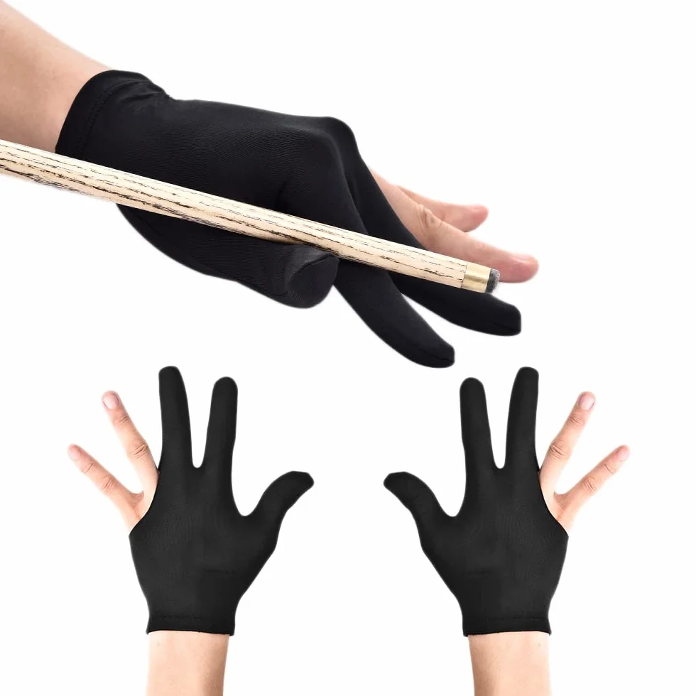 JKJF 4 guantes de billar de 3 dedos, guantes de taco de billar, guantes de taco de tiro para mujeres y hombres, mano izquierda y derecha, color negro, estilo 1