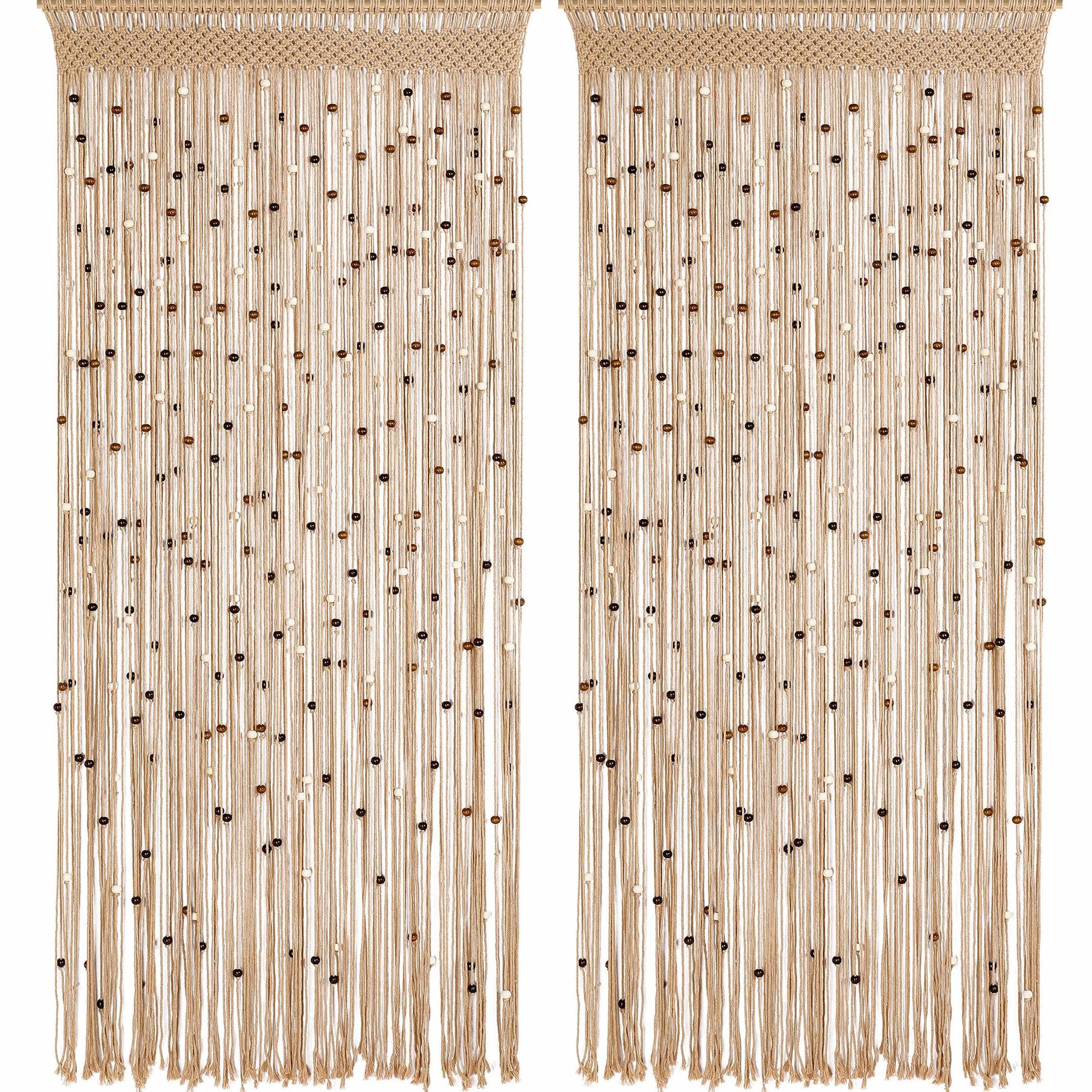 BECHAEO Cortina de Cuentas de macramé, Hecha a Mano, de algodón, para Puerta, Ventana, Cuentas de Madera, Colgante, Divisor de habitación, Armario, Dormitorio, decoración de privacidad, 2 Paneles de