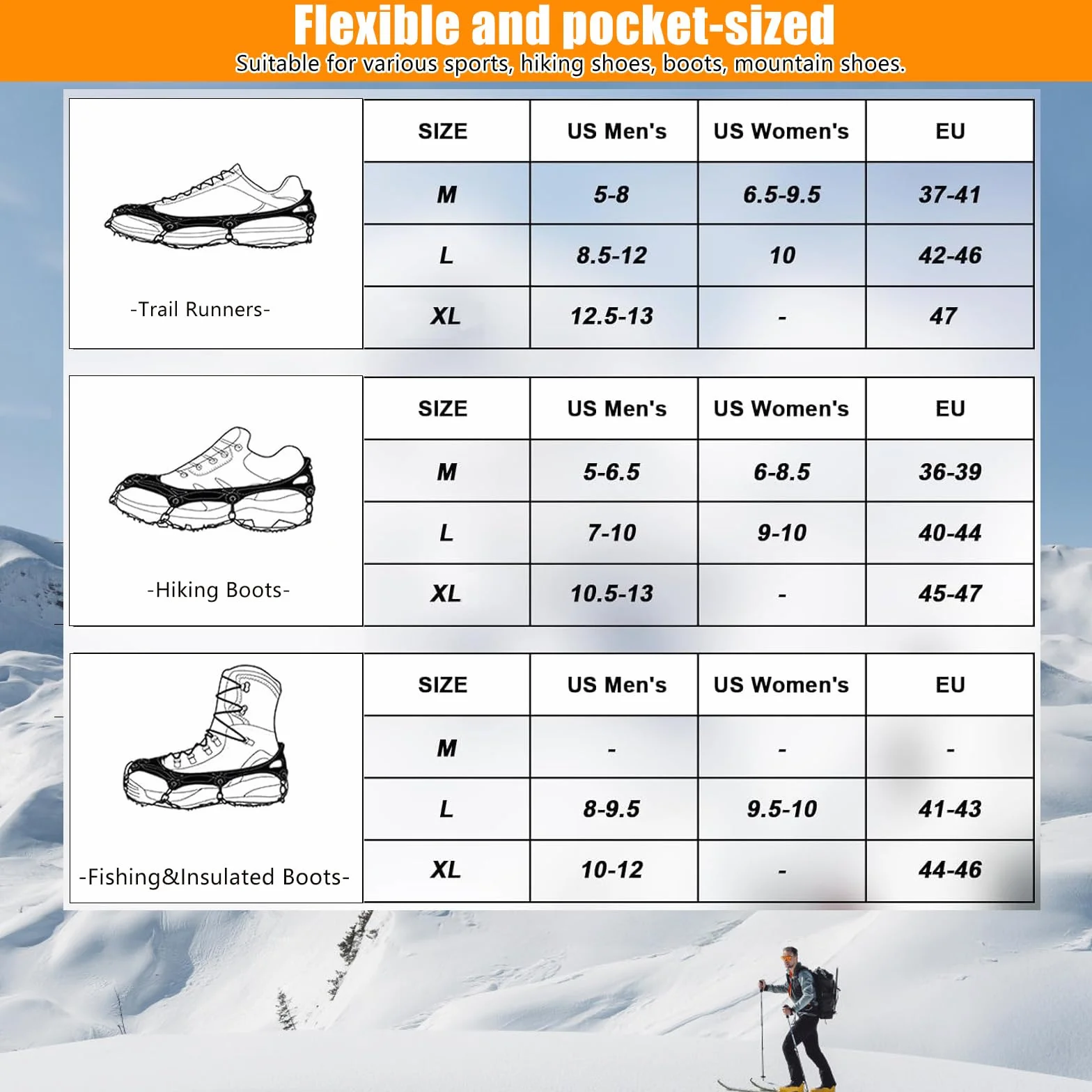 Crampones para Zapatos de Senderismo, Picos de Hielo de Acero Inoxidable, Antideslizantes, Tamaño Grande