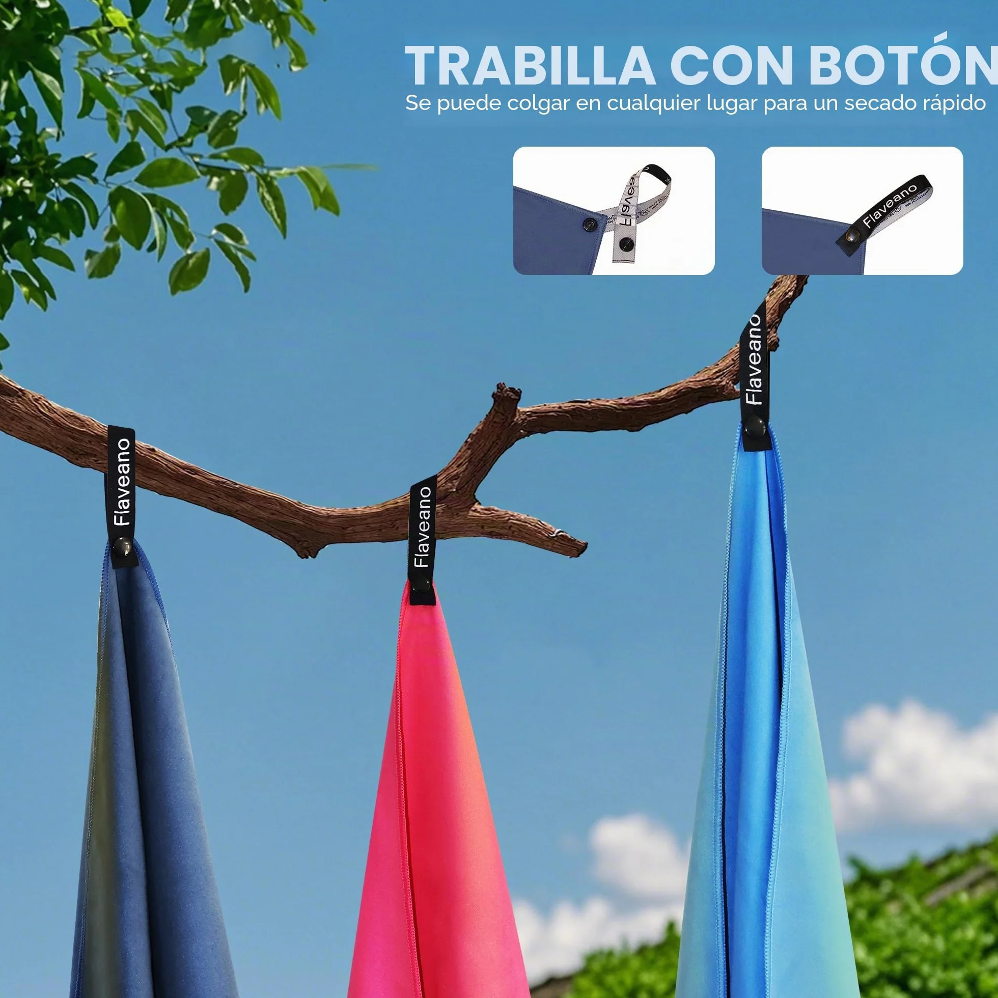 Toalla Microfibra Juego de 3 180x90cm Secado Rápido Viajes Camping Piscina Playa Deportes Azul Marino