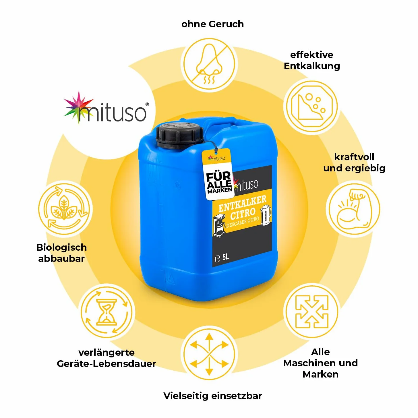 mituso Descalcificador universal de 10 litros, concentrado para cafeteras automáticas y cafeteras de todos los tipos, descalcificador para una limpieza extraprofunda, uso universal para limpieza de