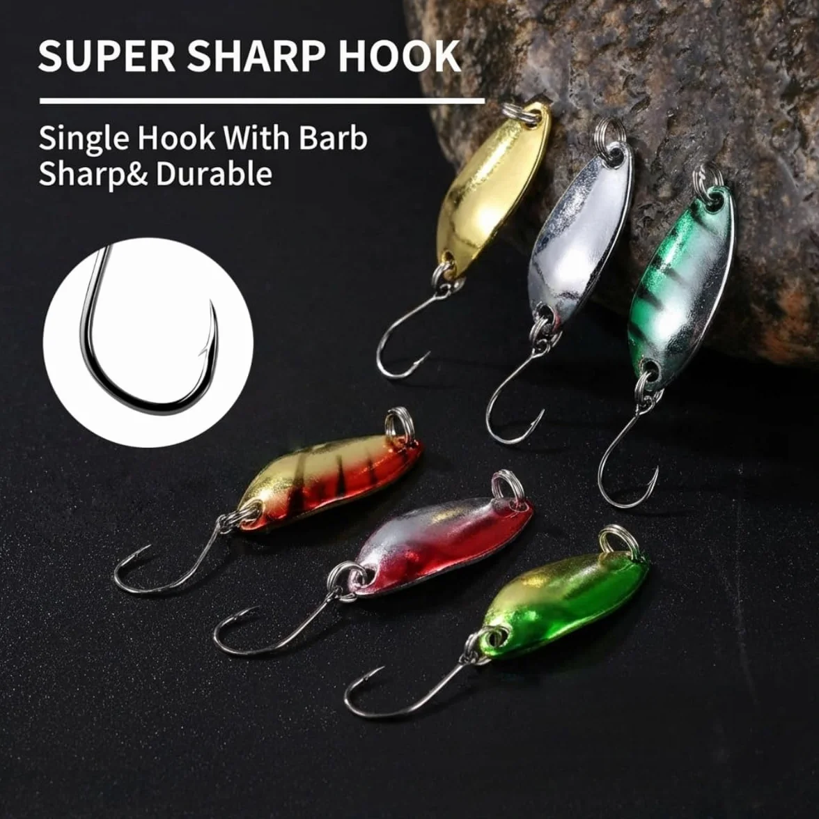Señuelo Artificial Spinning Cucharilla de Pesca 3g 3cm Spoon Metalico con Single Hook para Trucha Perca Lucio