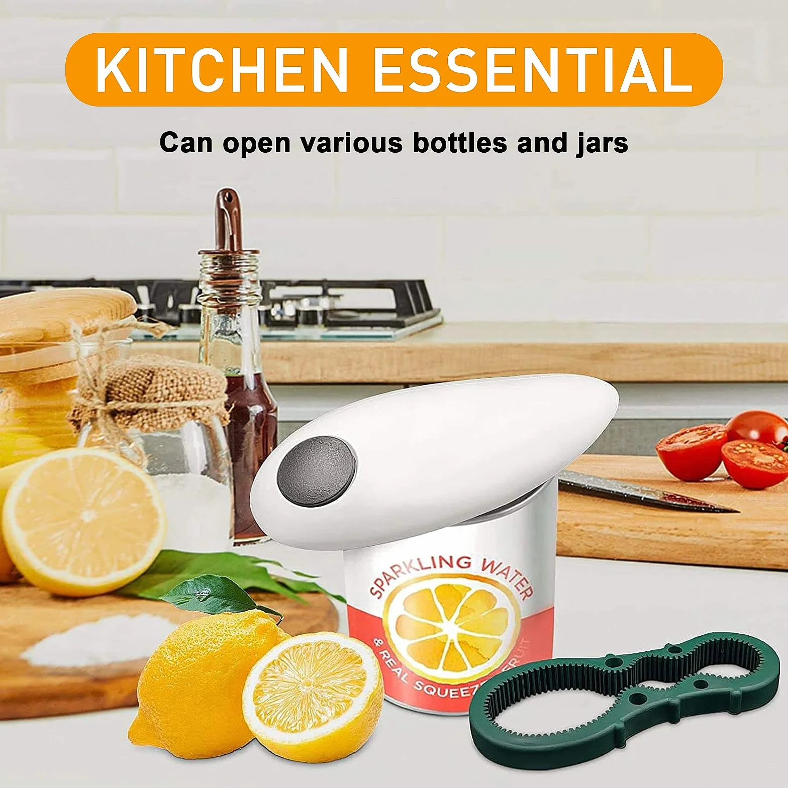 Abrelatas eléctrico, tapa sin borde afilado con abrebotellas, abrelatas automático One Touch para personas mayores, aparato de cocina para artritis y manos débiles