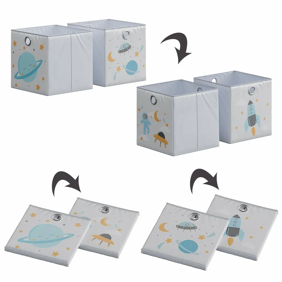 Vicco Caja plegable 30x30 cm Gris con ojal para fácil extracción motivos espacio