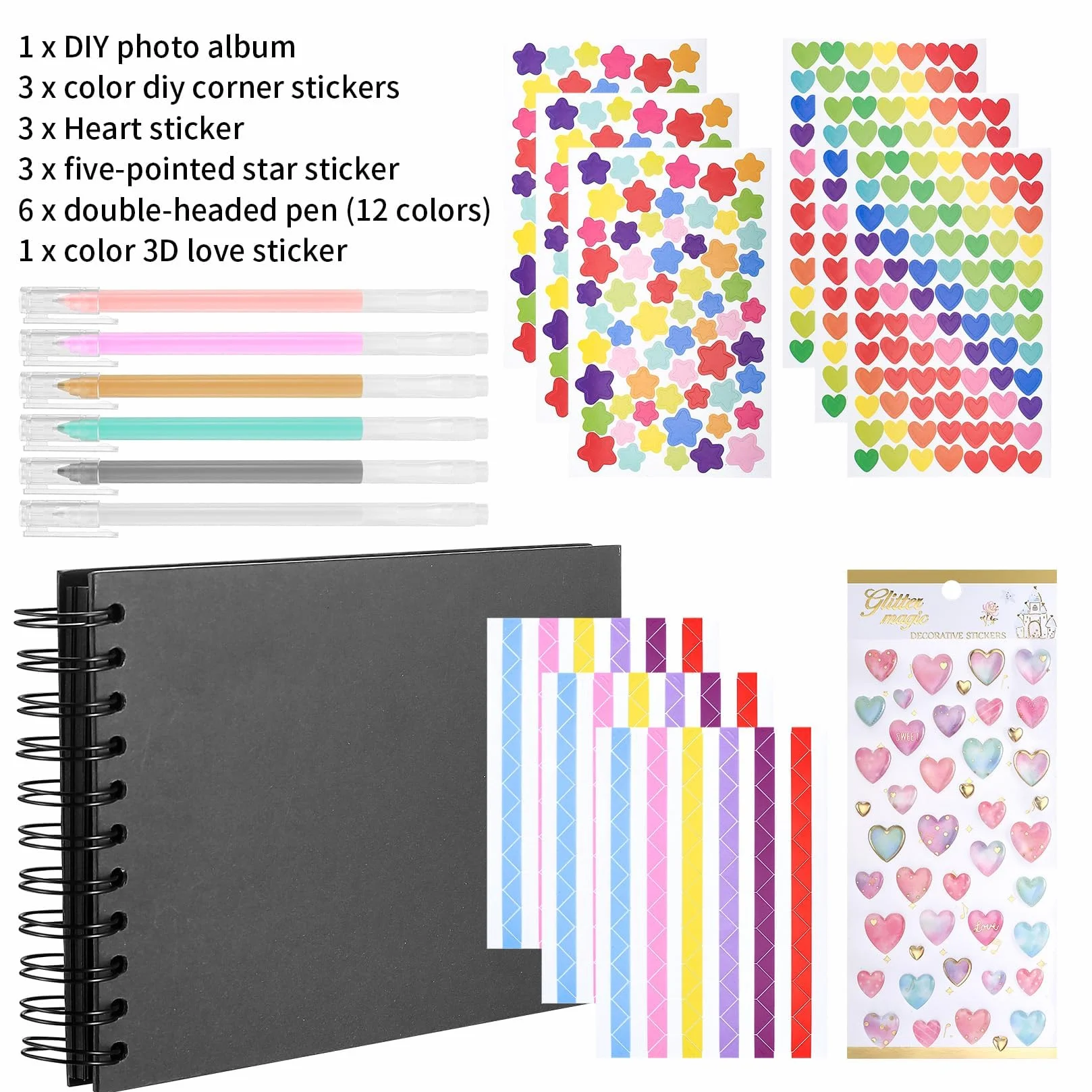 Álbum de Fotos de Bricolaje, Libro de Fotos A5 con 30 Páginas Negras, Álbum de Recortes Adhesivo en Blanco Album en Espiral para Bricolaje Aniversario Boda Regalo Cumpleaños Scrapbooking