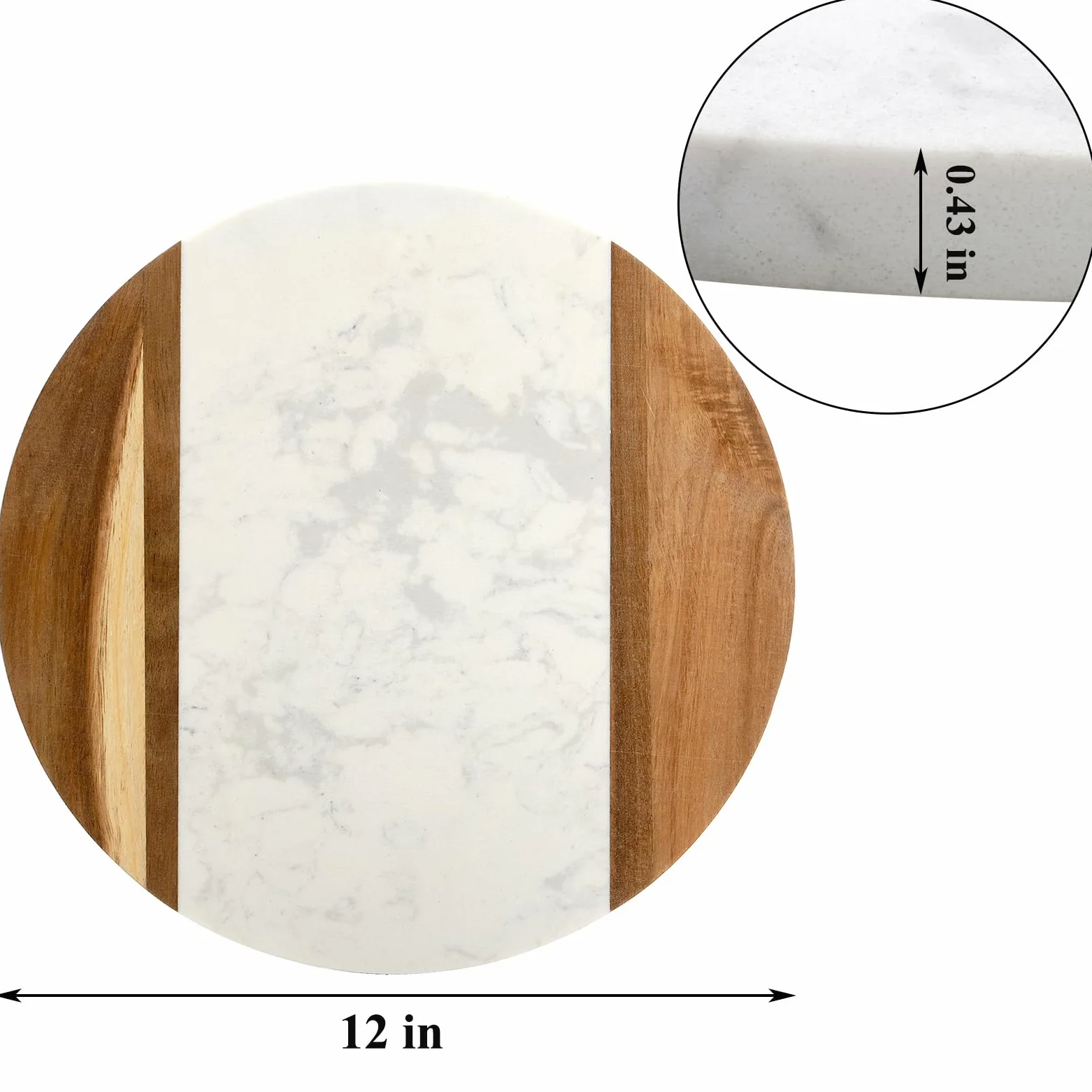 Okllen Tabla de queso de mármol de 12 pulgadas y tabla de servir de madera de acacia, tabla de cortar redonda hecha a mano para queso, embutidos, carne, frutas