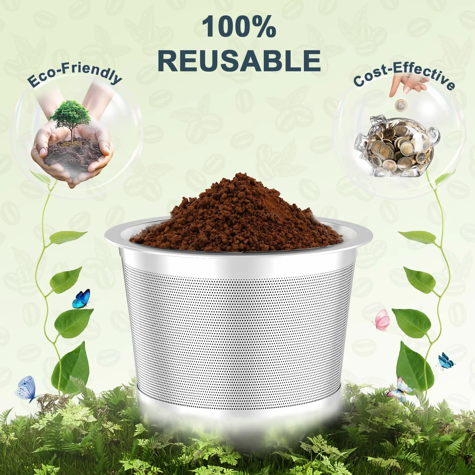 NESSUS Taza K reutilizable para Keurig 1.0, tazas K recargables de acero inoxidable para keurig, cápsulas de café K Cups de metal para keurig con asas resistentes al calor y cuchara de café, filtros K