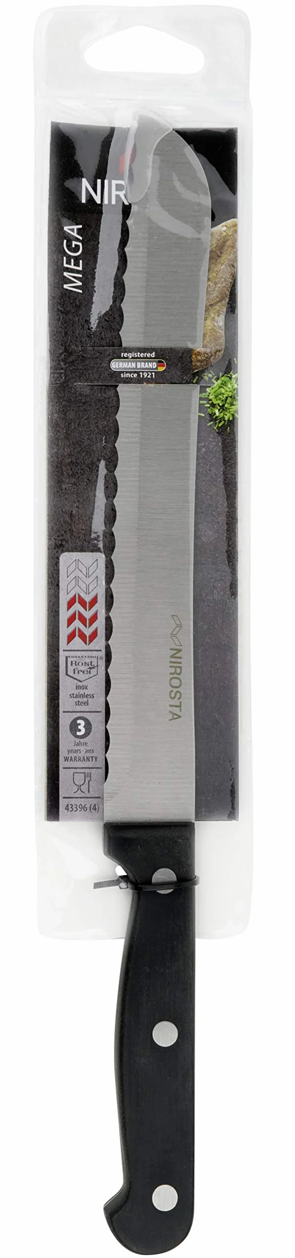 Nirosta FACKELMANN Mega Cuchillo Panero Hoja Acero CCR Mango ergonómico Negro, 32x2,5x1,5cm, 1ud,