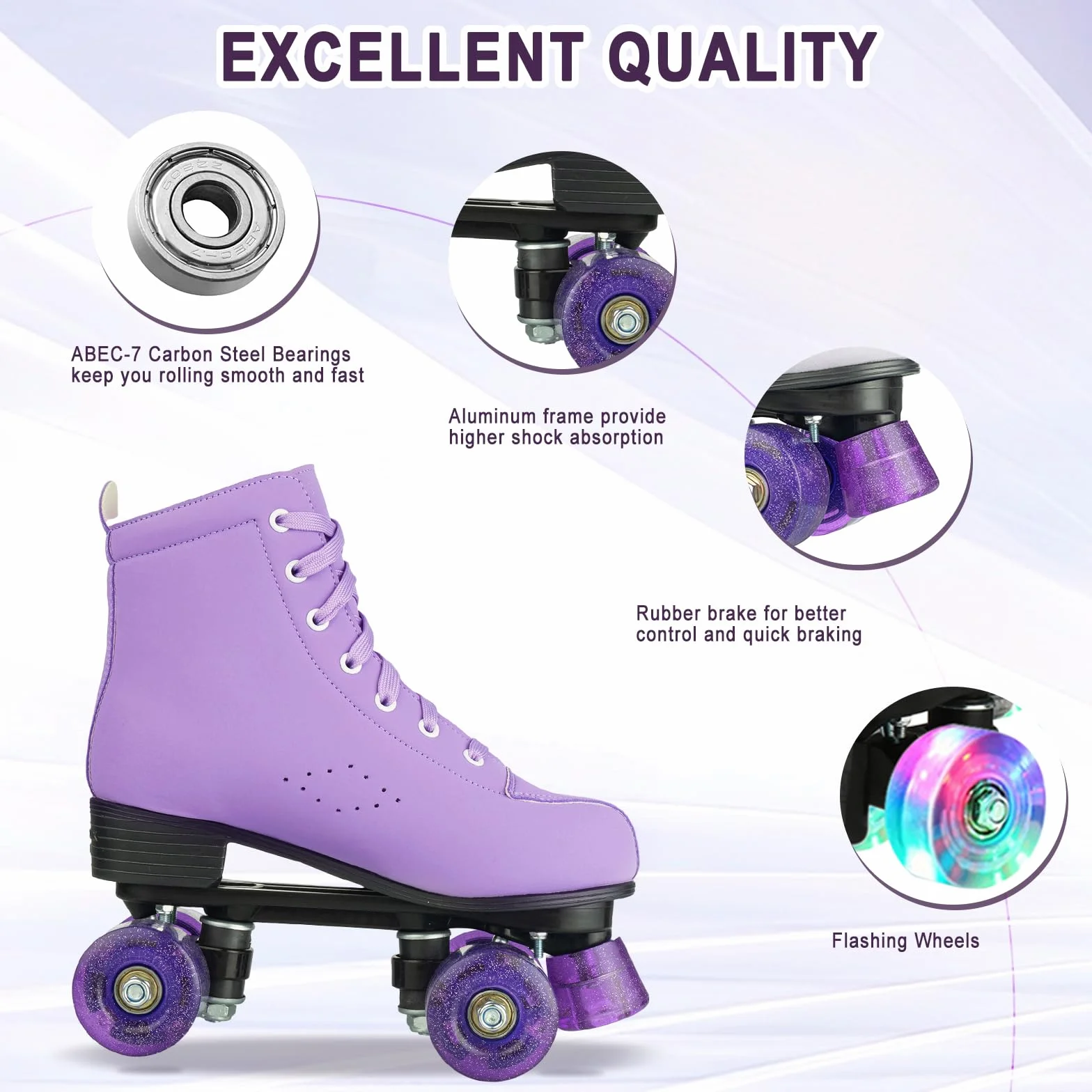 XUDREZ Women Roller Skates High Top Double Row Shiny Roller Derby Four Wheel PU Classic Skates for Girl Beginner