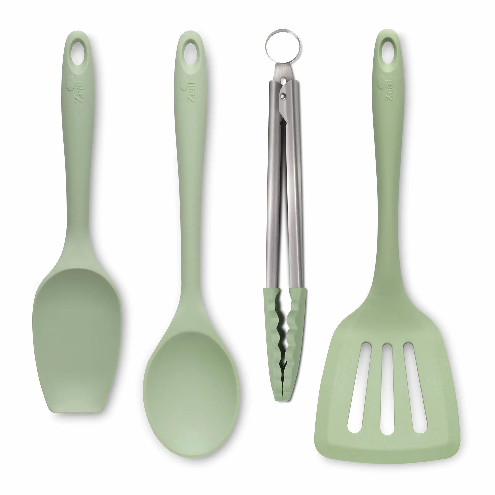 Zeal JSET40G Pinzas de cocina de silicona antiadherentes, color verde salvia
