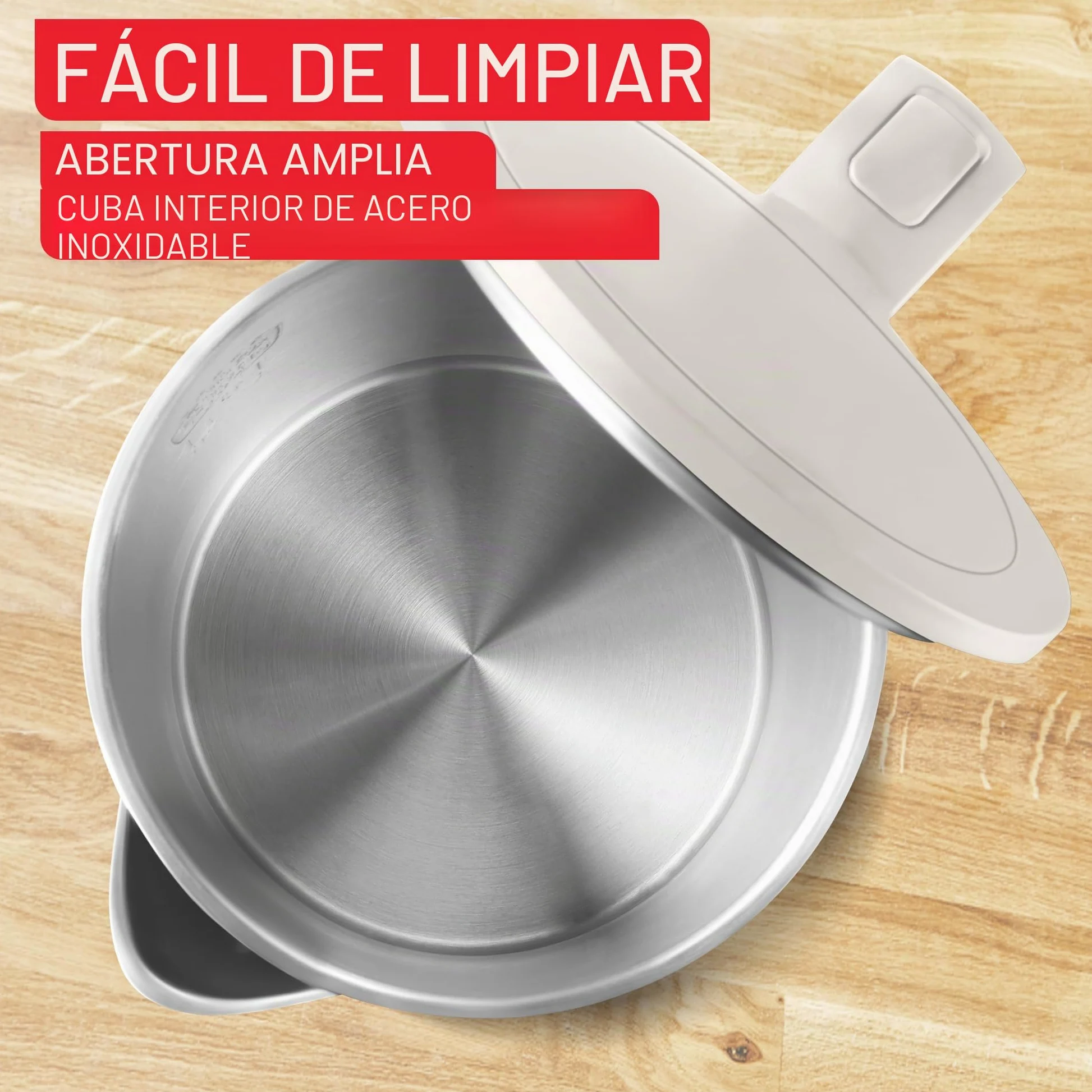 Hervidor eléctrico Tefal Thermo Protect, Safe to Touch, 1500W, Gris claro e interior inox, KO140BE0
