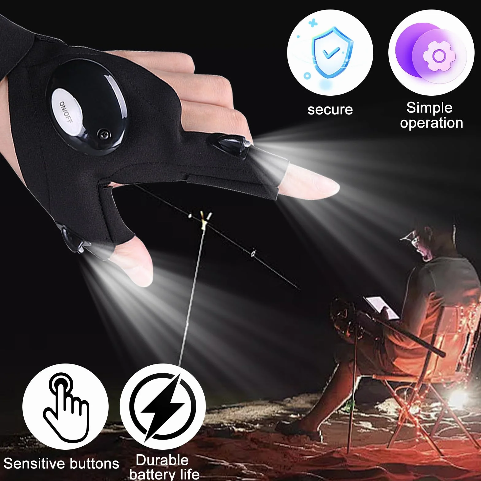ZUOQIANG Guantes LED Hombre Multiusos Pesca Negro