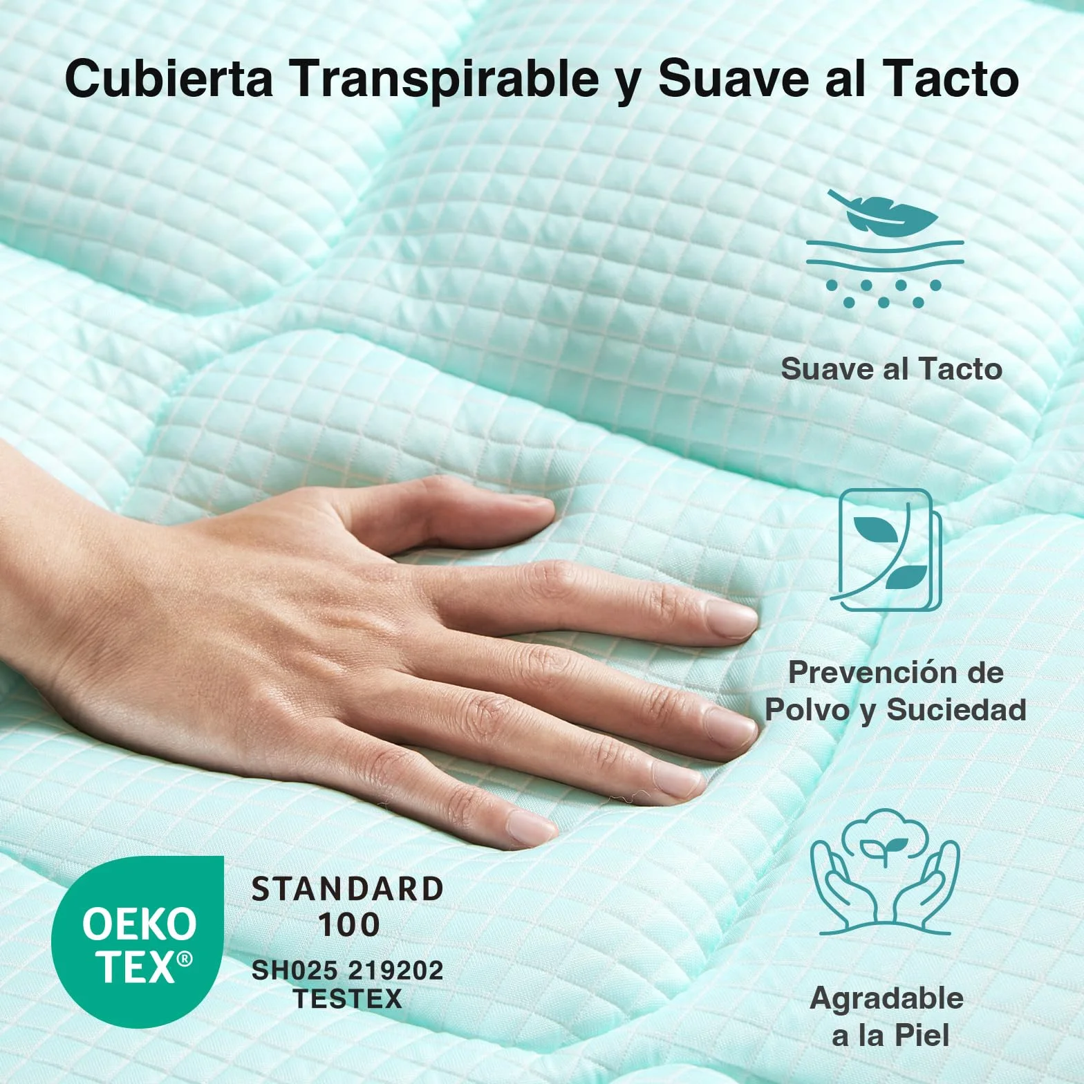 Novilla Sobrecolchón Cómodo de Fibra 150x190cm Tejido Suave y Agradable a la Piel, Capa de Aire Transpirable de 3 Capas, Cubrecolchón con Bolsillo Profundo Elástico de 30cm, Azul