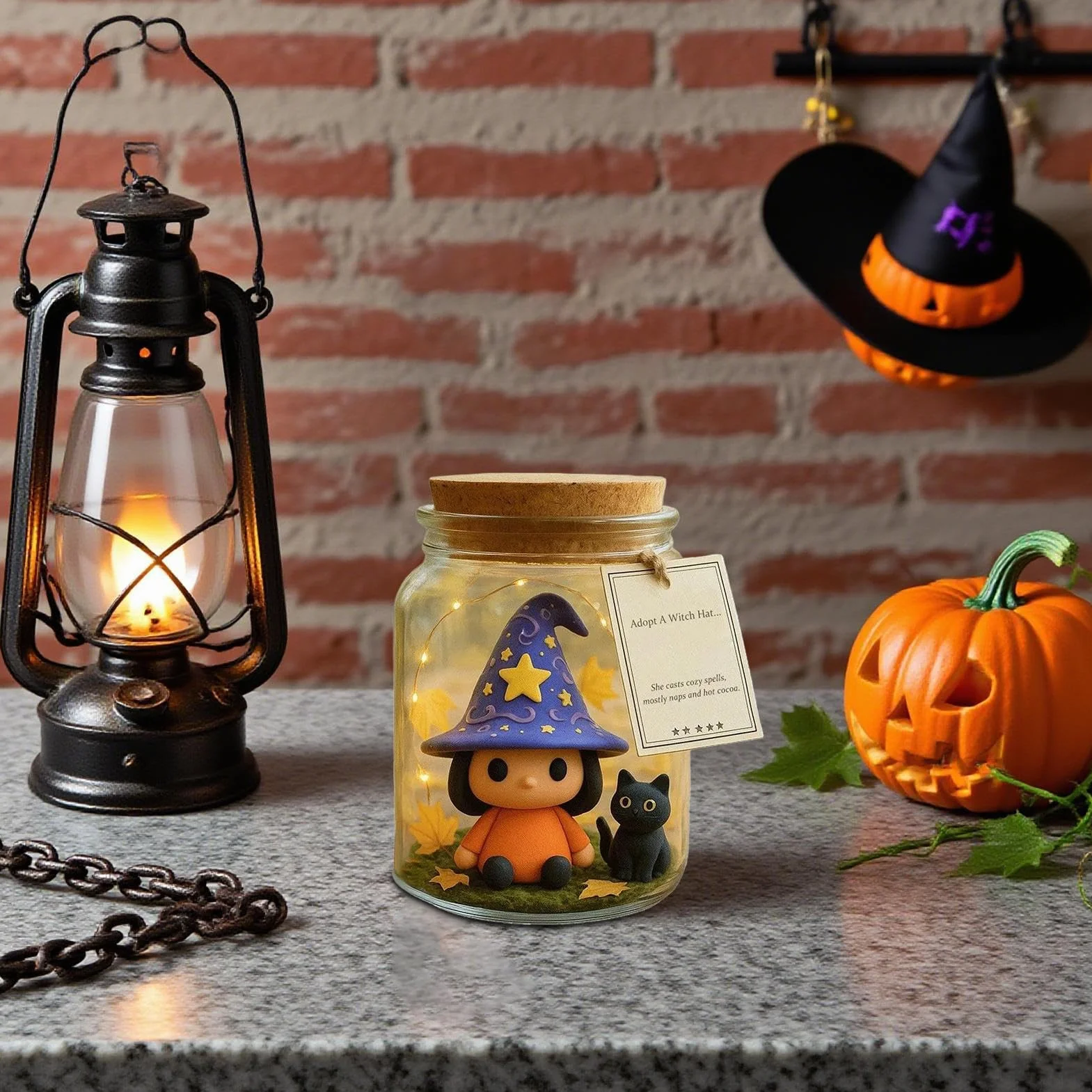 Genérico Tarro con Figura De Halloween - Bruja y Gato en Tarro,Regalo De Fiesta Centro De Mesa De Halloween Accesorios para Baño Fotografía Dormitorio Cocina Salón Estudio