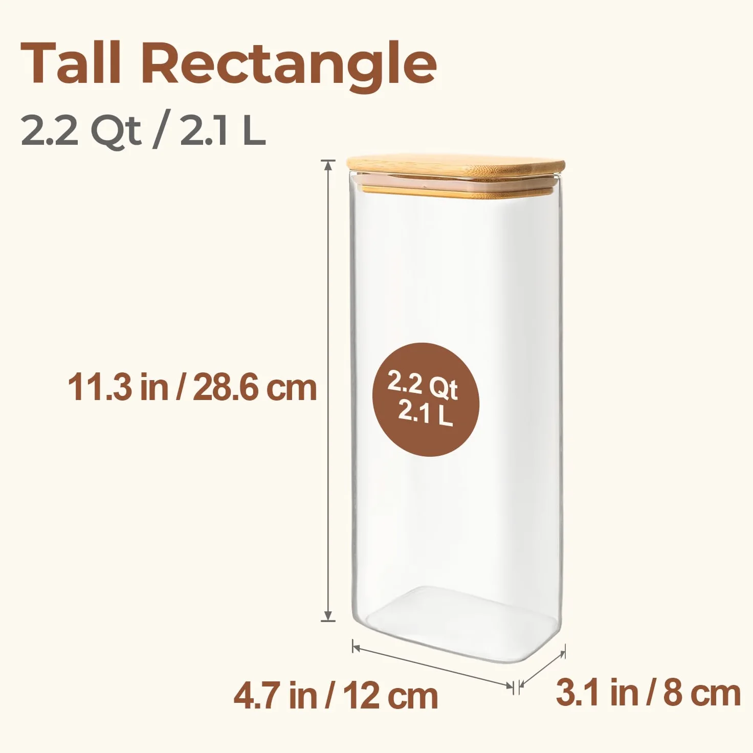 ComSaf Tarros de cristal con tapa 2,1 L, pack de 3 para cocina y despensa | Frascos de vidrio, Botes cocina almacenaje, Tapas de bambú, Pienso para perros, Hojas de té, Anís estrellado