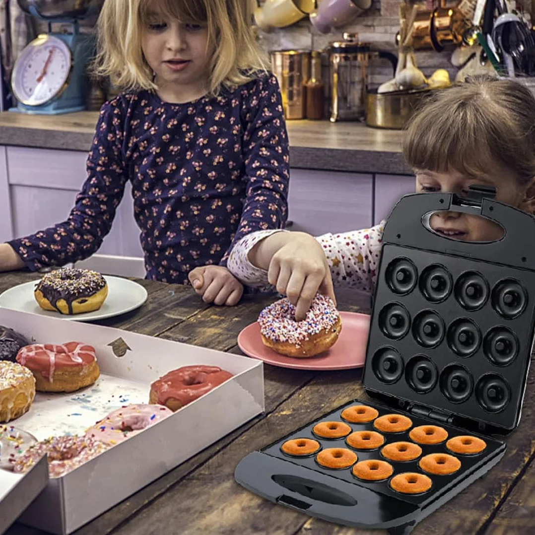 SOKANY SK-821 1200W Máquina para Rosquillas, Máquina para Rosquillas Para 12 donuts, Revestimiento Antiadherente, Fácil de limpiar, Horneado de doble cara