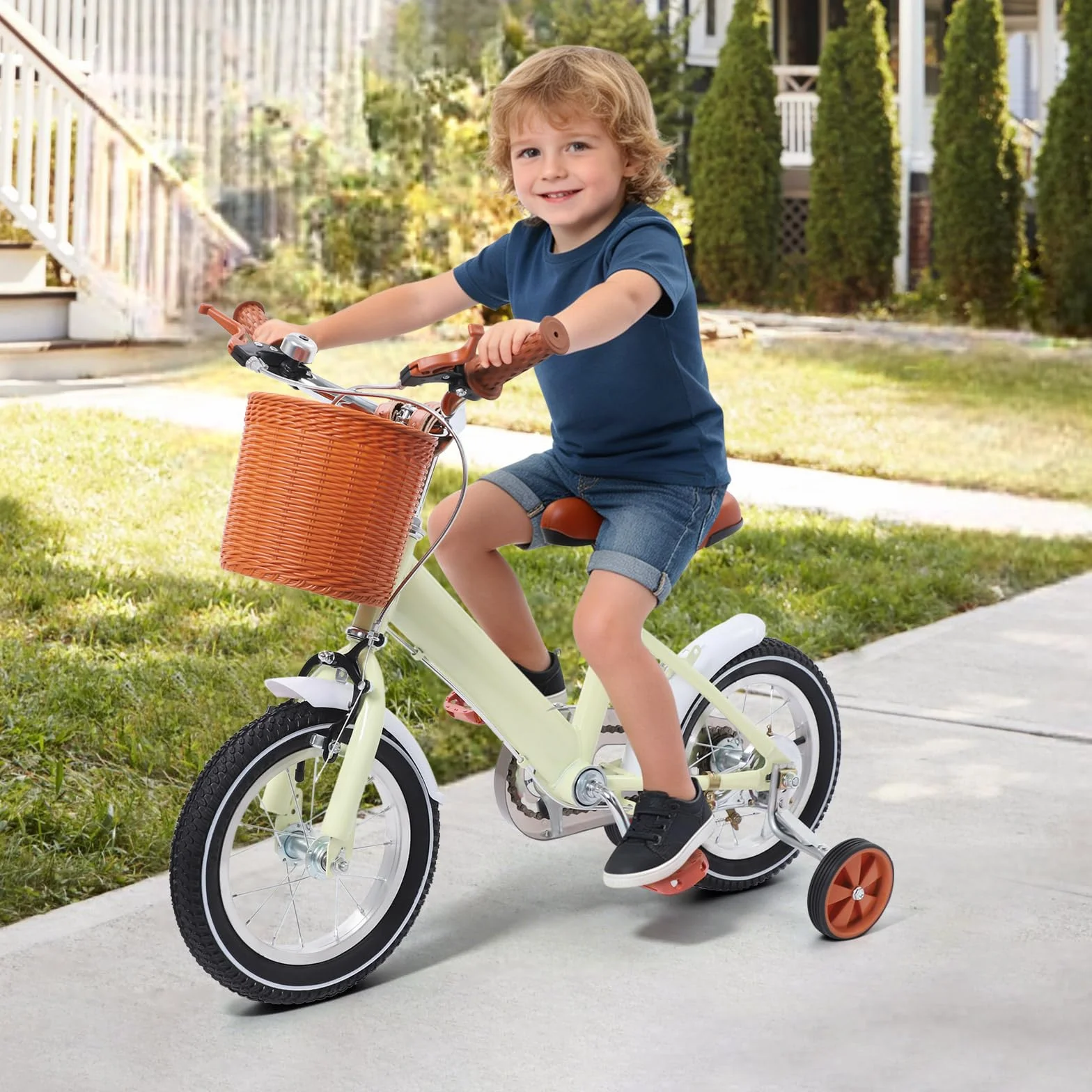 Bicicleta infantil 12 pulgadas para niños niñas 2-4 años ruedas estabilizadoras sillín manillar ajustables marco acero freno V diseño fresco