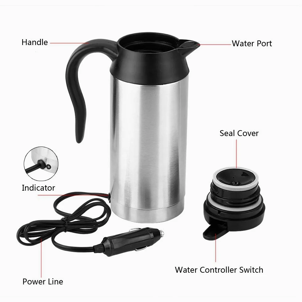 Encendedor eléctrico de coche de 25 oz de acero inoxidable portátil de calefacción taza de café calentador de té taza termo alimentado por 12 V encendedor de cigarrillos, 750 ml