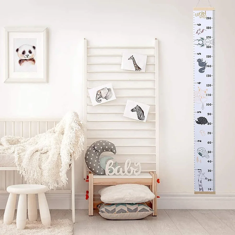 Tabla de Altura de Pared para Bebés, Lienzo y Madera Retirable, Crecimiento Infantil