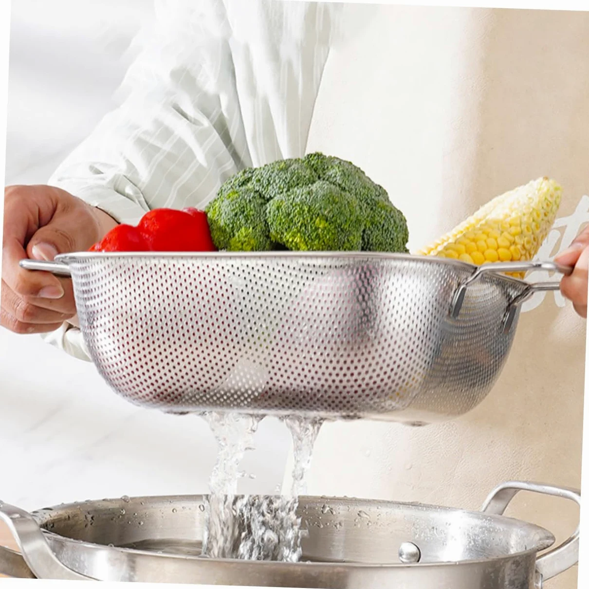 Colador Cuadrado de Acero Inoxidable con Doble Asa 1 Pieza | Plata, Vertido y Drenaje para Alimentos y Arroz, Diseño Simple y Práctico