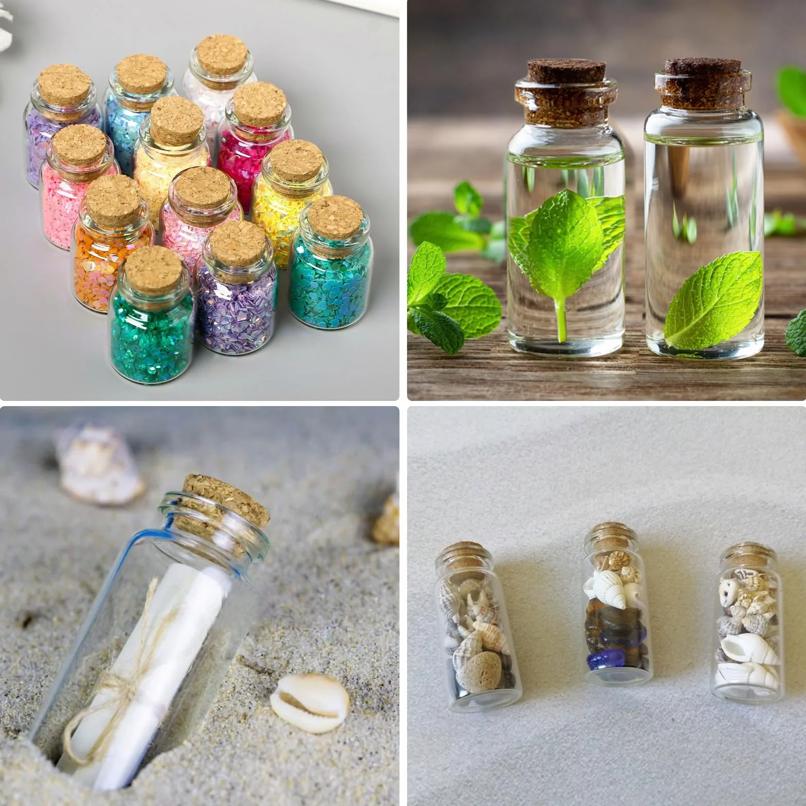 30 Piezas Mini Botellas de Cristal con Tapon Corcho, 36ml Botes Pequeños para Boda de Almendras, Botellitas Frascos de Vidrio con Colgante en Forma de Corazón, Regalitos Invitados Bodas