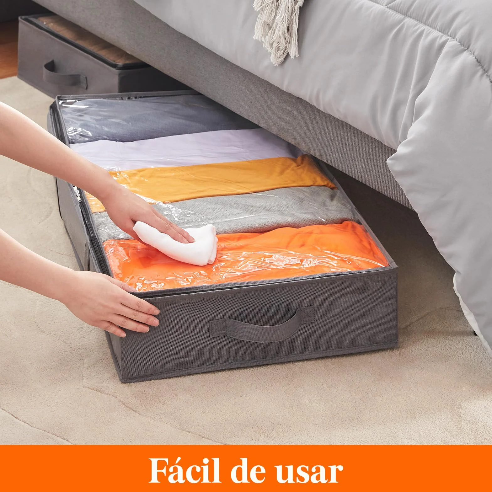 Lifewit Bolsas almacenaje ropa debajo de la Cama, Cajas almacenaje de Gran Capacidad con Asa Reforzada, cajas organizadoras plegables para Mantas, Ropa, Gris, 65 L, 3 Piezas