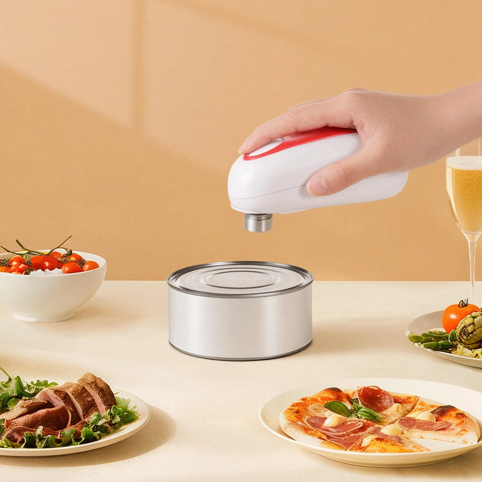 Abrelatas Eléctrico, Abrelatas Automático de un Solo Toque, Abridor de Latas Manos Libres, Tapa sin Bordes Afilados, Utensilios de Cocina para Mayores, Personas con Artritis y Chefs (Blanco)