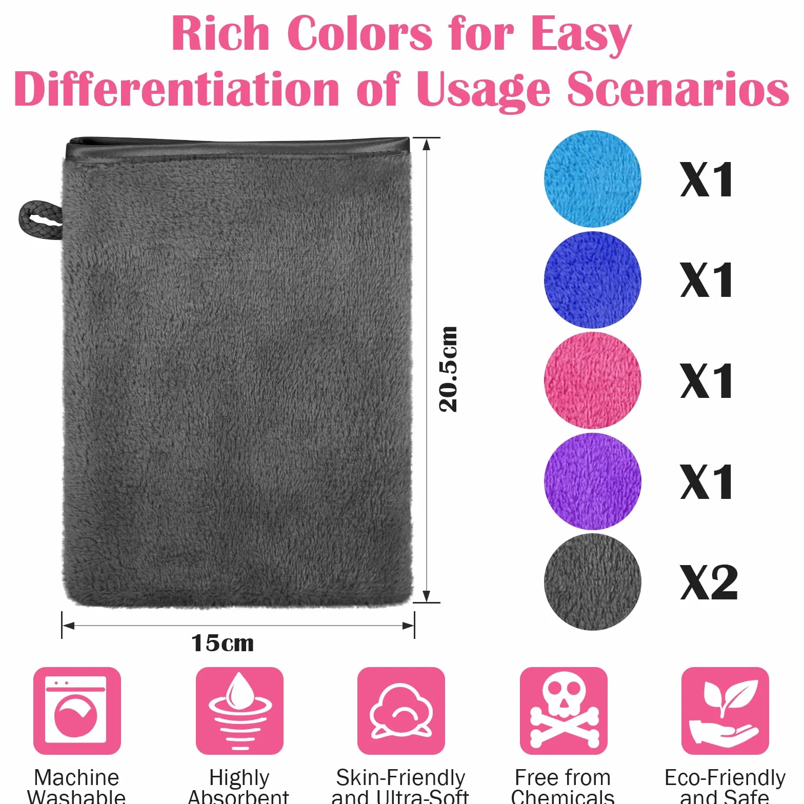 6 unidades de manoplas de microfibra supersuaves de rizo de microfibra multicolor gris azul rojo púrpura guante de lavado cuerpo cara coral polar conjunto bebé niños mujer