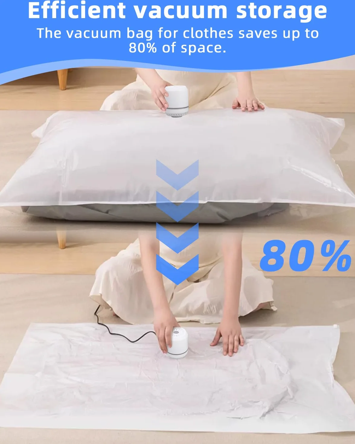 Bolsas de Vacío Ropa Bolsas Vacio Ropa con Bomba Eléctrica Bolsas Almacenaje (2 extragrandes 2 grandes 2 medianas y 2 pequeñas) para Edredón Almohada Manta Viajes Mudanzas