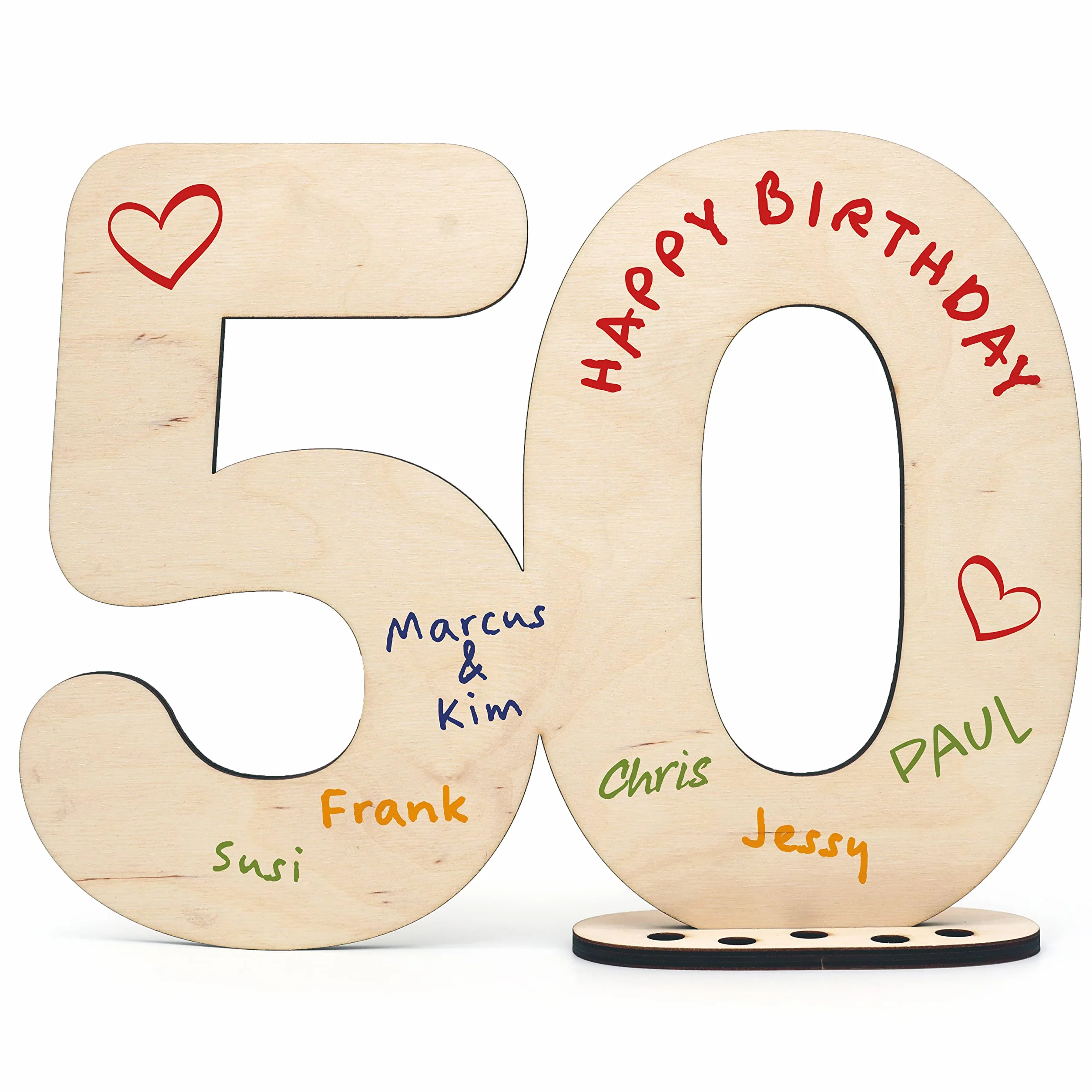Libro de visitas de madera con cartel decorativo número 50 – para escribir como regalo con soporte y portavelas – para decoración de 50. cumpleaños, 50 años de aniversario