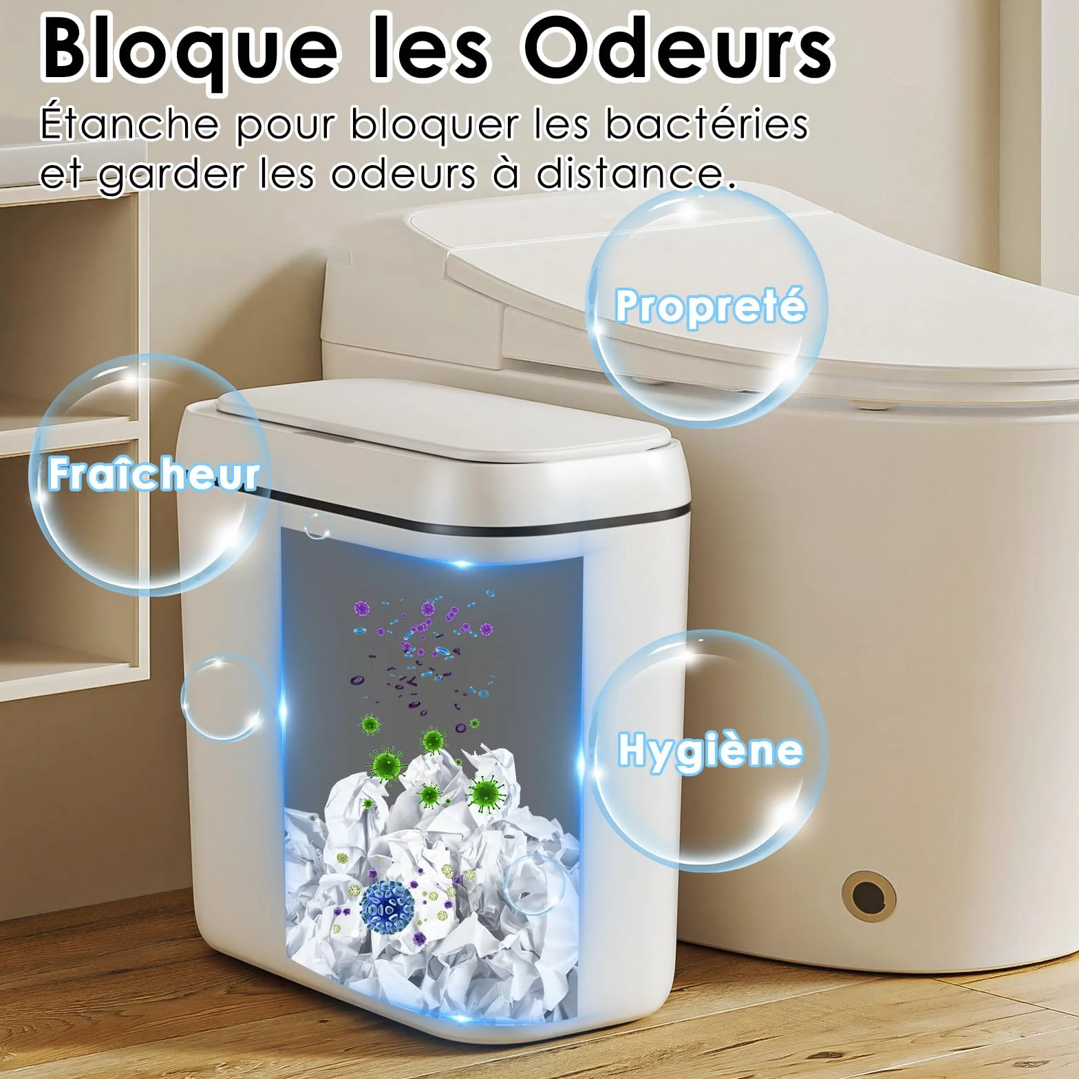 Cubo de Basura Inteligente Silencioso Cubo Basura Automatico Carga USB Cubos Basuras con Sensor Papelera Inteligente Papelera Baño con Sensor para Cocinas, Oficinas, Salones y Baños