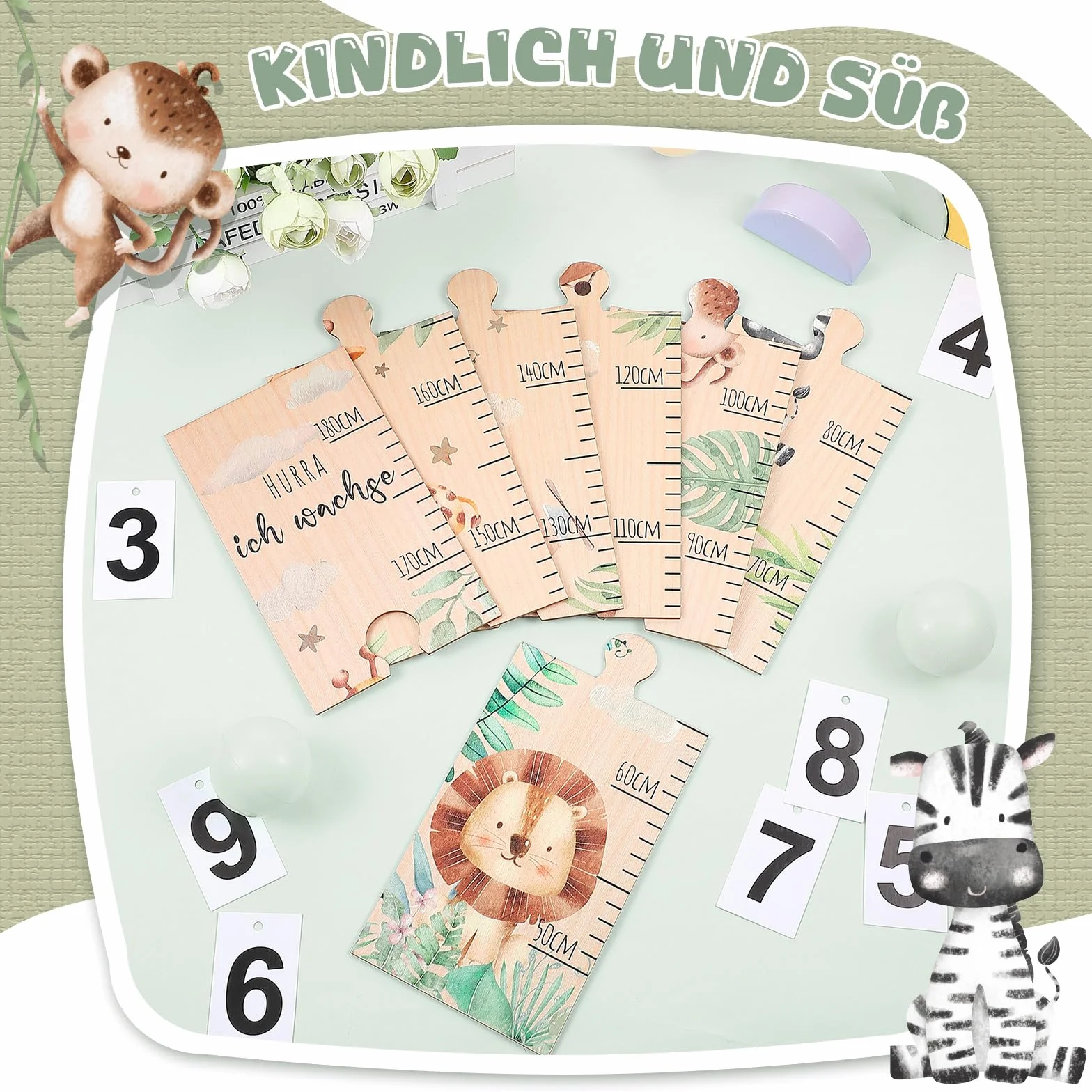 Tabla de Altura para Niños de Madera 50-180 cm Animales del Bosque Decoración Infantil Regalos Bautismo