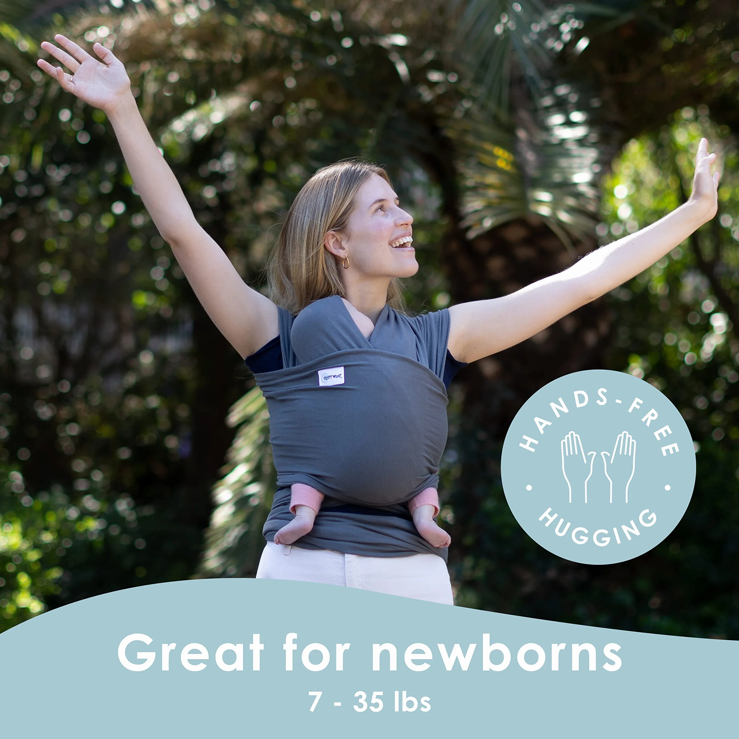 SleepyWrap Fular portabebé para recién nacidos - Porta bebés manos libres, Fular porteo elastizado y ergonómico, Marsupio bebé liviano para niños de entre 3 y 15 kilos (gris)