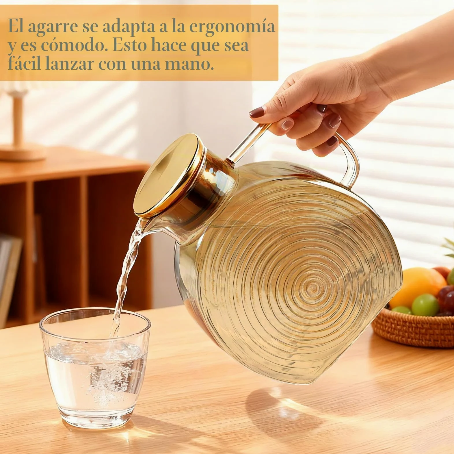 Jarra de agua de 2,2 litros de vidrio de borosilicato, jarra de agua con tapa de acero inoxidable, a prueba de fugas para bebidas caseras/café/leche/té helado/vino/jugo