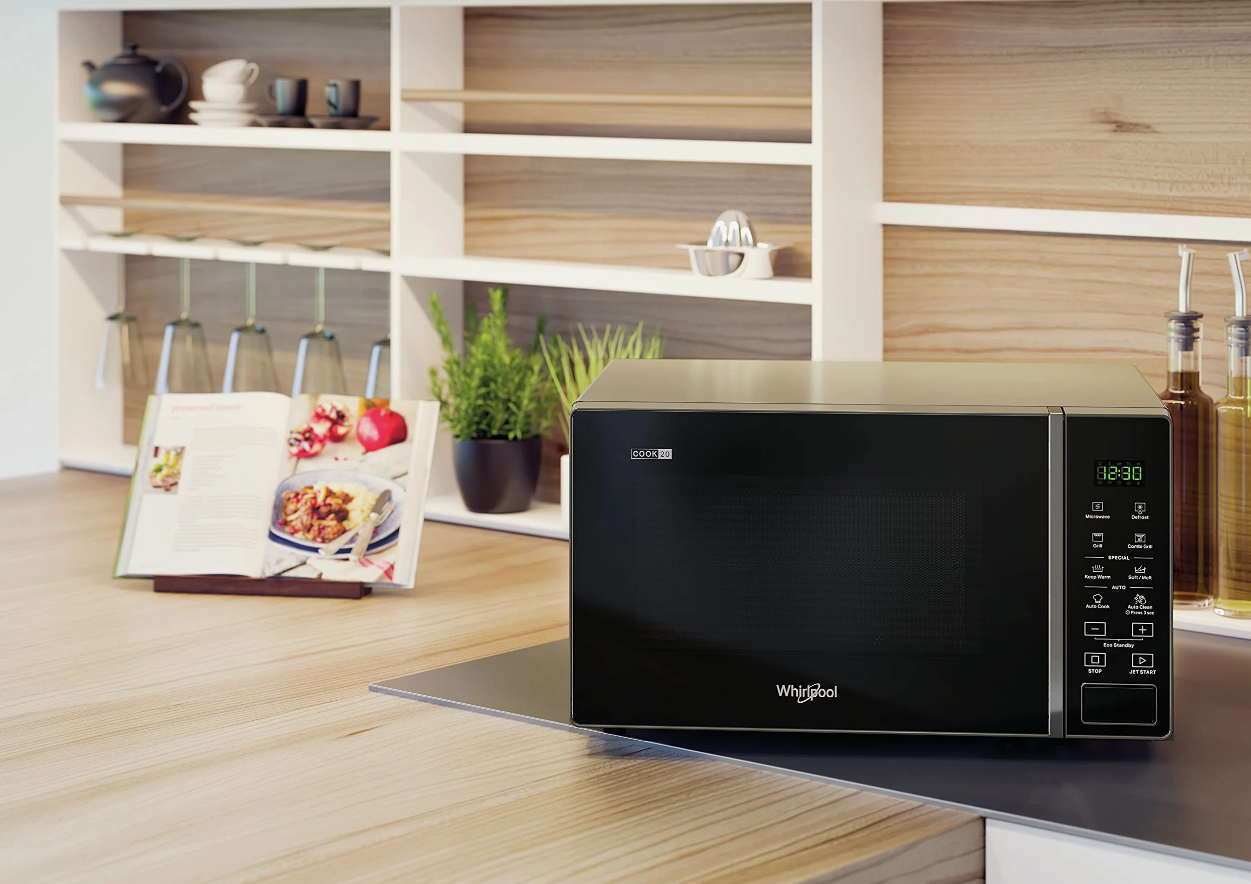 Whirlpool Microondas con Grill MWP203SB 20L 700W, Libre Instalación, Panel Digital, Negro