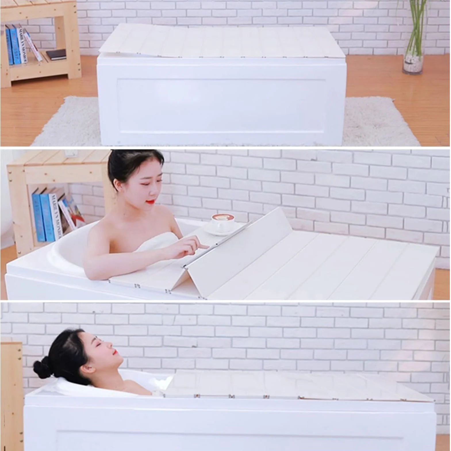 Cubierta de Bañera, Estante de Baño de Pvc, Cubierta de Bañera Plegable Cubiertas Bañera, Cubierta de Baño, Panel Aislante Antipolvo Bañeras para el Hogar Baño Spa Vivo, Blanco