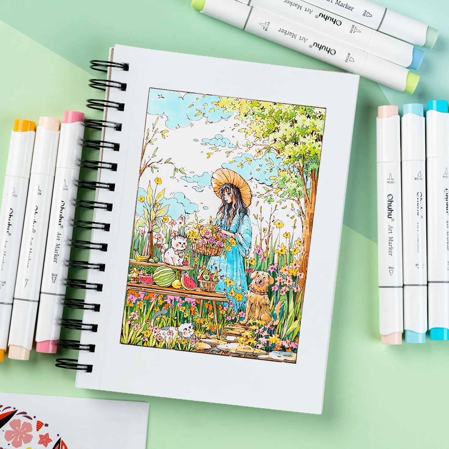 Ohuhu A5 Cuaderno de Dibujo Doble Cara Sin Traspaso - 60 Hojas/120 Páginas, Sketchbook Profesional 150g/m² para Marcadores de Alcohol, Encuadernación en Espiral