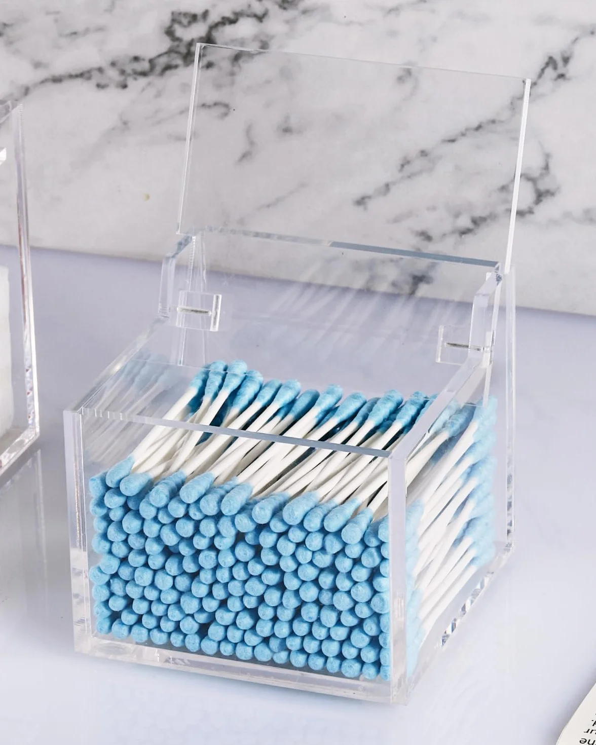 Caja Para Bastoncillos de Algodón, Caja de Acrílico de Bastoncillos de Algodón con Tapa, Organizador Transparente de Hisopos de bastoncillos, Organizador Transparente para Almohadillas Desmaquillantes