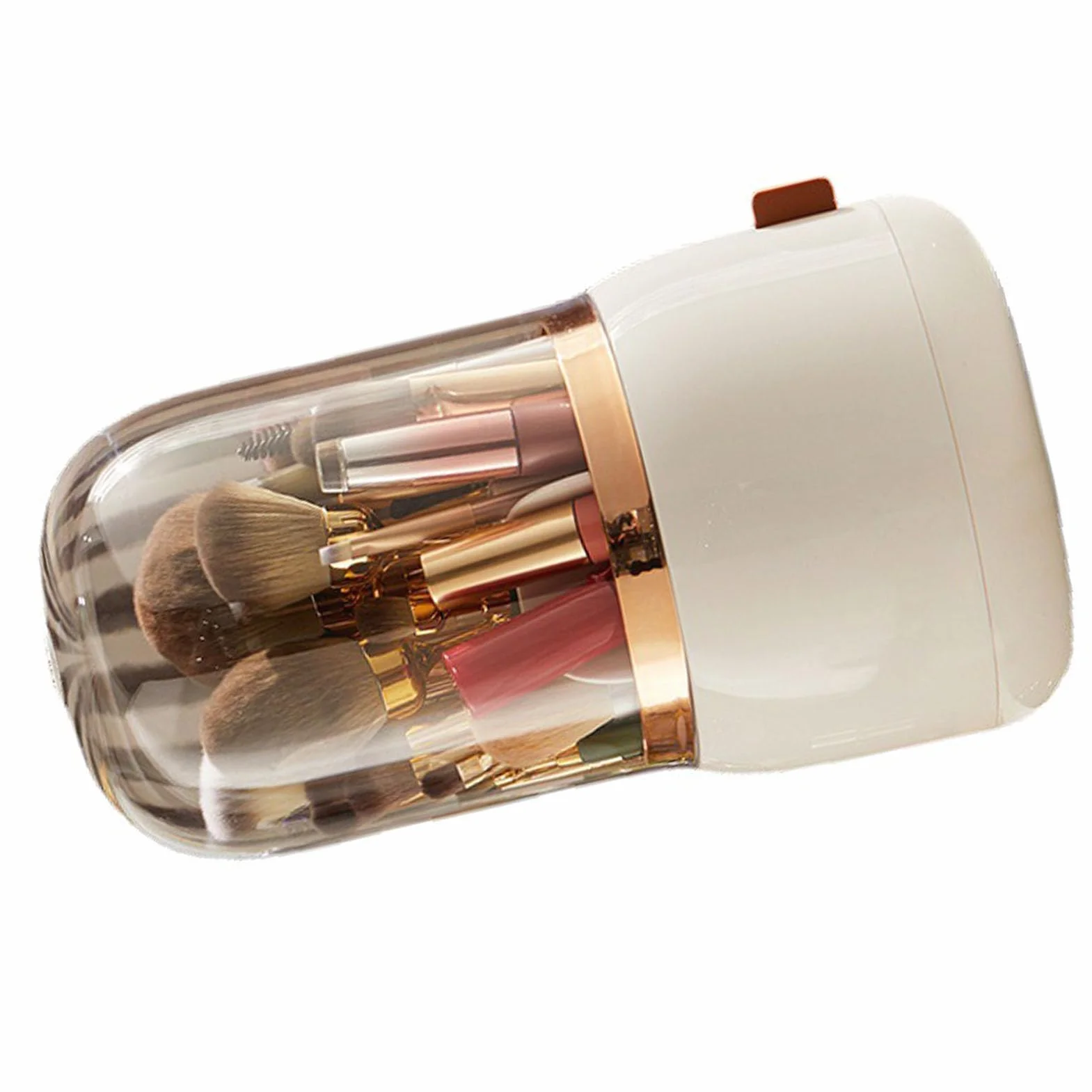 Soporte para brochas de maquillaje, organizador de herramientas cosméticas con tapa, organizador de brochas de maquillaje giratorio 360 para encimera de baño y tocador (Blanca)