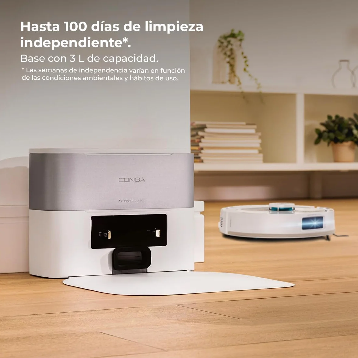 Cecotec Robot Aspirador - Base Autovaciado 3L - IA y Navegación Láser - 25000Pa - Conga Y90 Pearl. Autonomía 240mins en Modo Eco, Cepillo Silicona, Ideal Casas Mascotas, Bluetooth y WiFi, 2 Mopas