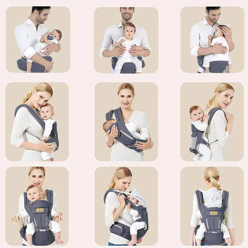 Portabebe Ergonómico Multiposición de Algodón Ligero y Transpirable para Recién Nacidos 3-48 Meses 3.5-20 Kg