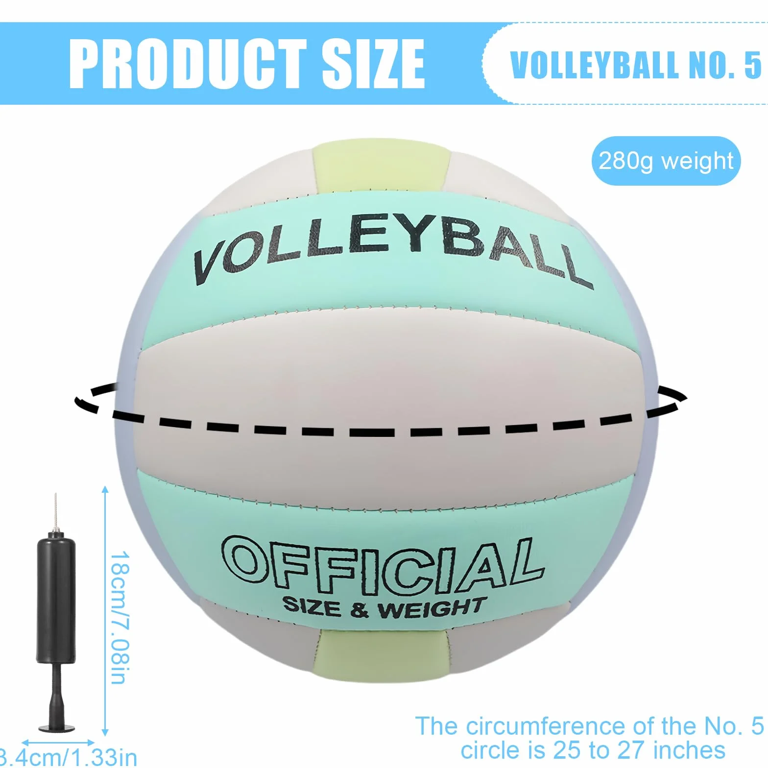 Balón de voleibol oficial tamaño 5: pelota de playa con inflador, poliuretano suave interior exterior entrenamiento deportivo arena