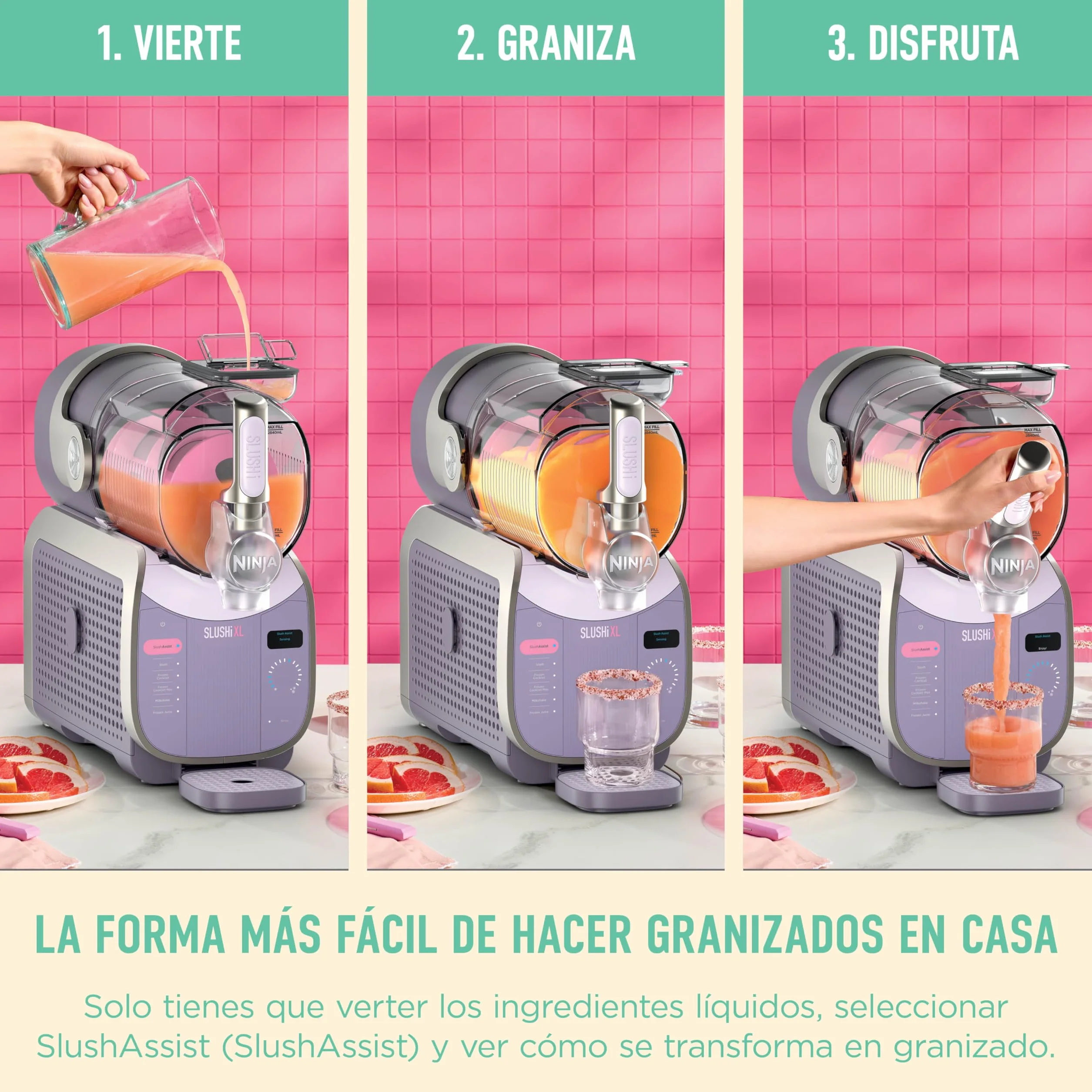 Ninja SLUSHi XL Máquina de bebidas heladas con tecnología SlushAssist, capacidad extragrande de 3,7 l (llenado máximo de 2840 ml), prepara granizados, cócteles helados y mucho más, rosa FS601EUPK1