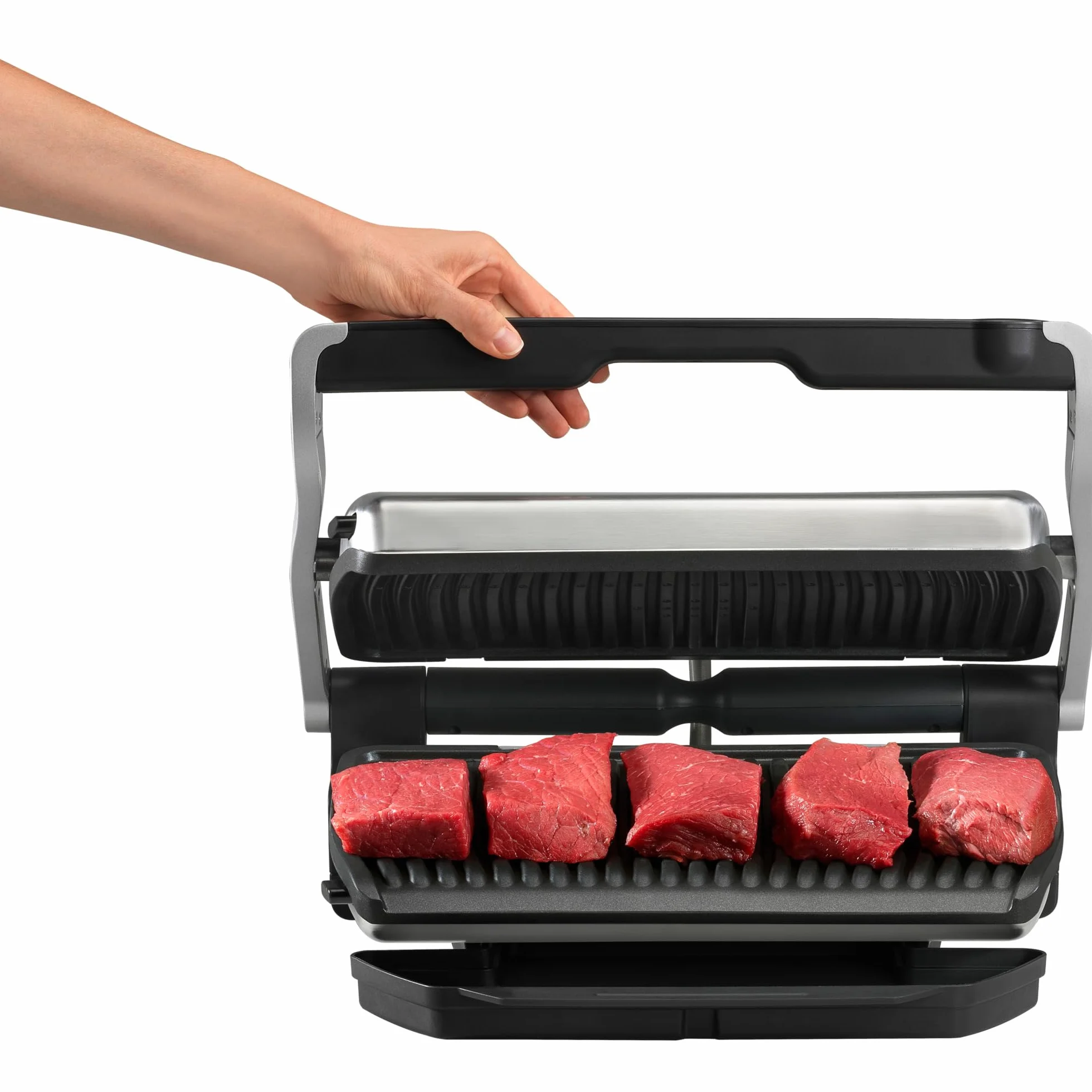 Tefal OptiGrill+ XL | Barbacoa de contacto con ajuste automático de temperatura | 9 programas automáticos | superficie de parrilla XL | Incluye bandeja para hornear | GC724D12
