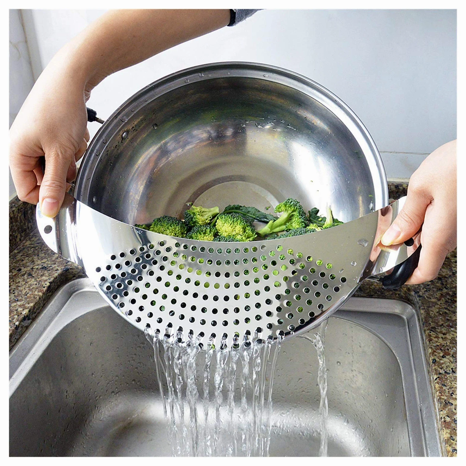Colador Drenaje Cesta colador Olla Lado Embudo colador Acero Inoxidable Fugas a Prueba de Fugas Vegetal Lavado de Agua Filtro de Agua sartén Deflector Coladores de Alimentos