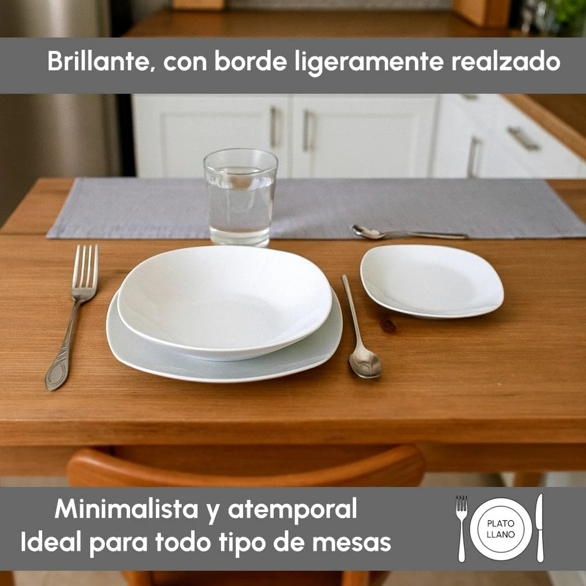 Juego de 12 platos llanos cuadrados en porcelana color blanco de 25 cm | Diseña tu propia vajilla moderna de 12 servicios. Su gran amplitud te permite servir los platos principales cómodamente.