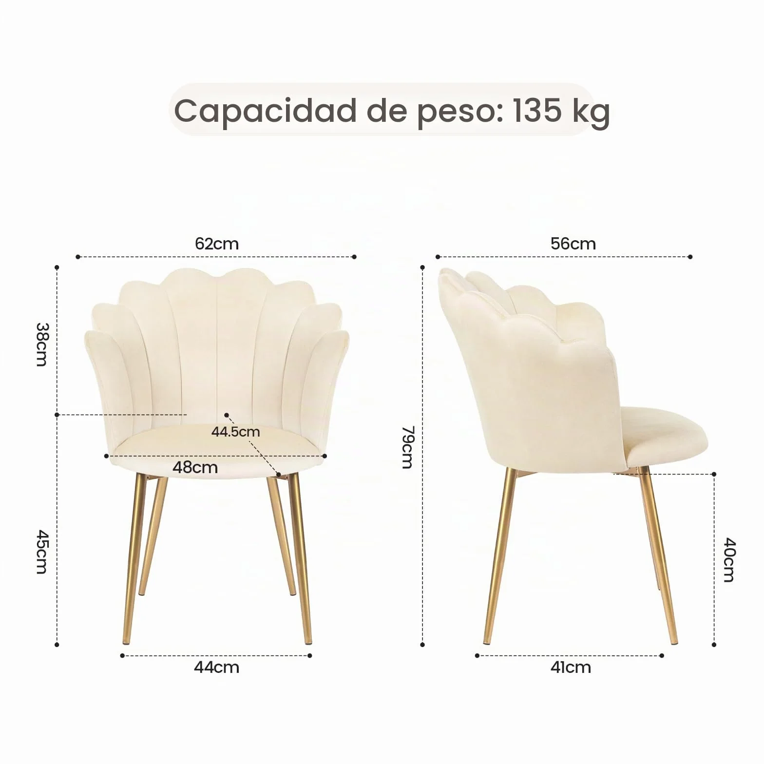 Silla de tocador, butaca de terciopelo con patas de metal dorado, elegante silla de concha, silla acolchada para salón, butaca de salón cómoda, con reposabrazos de diseño