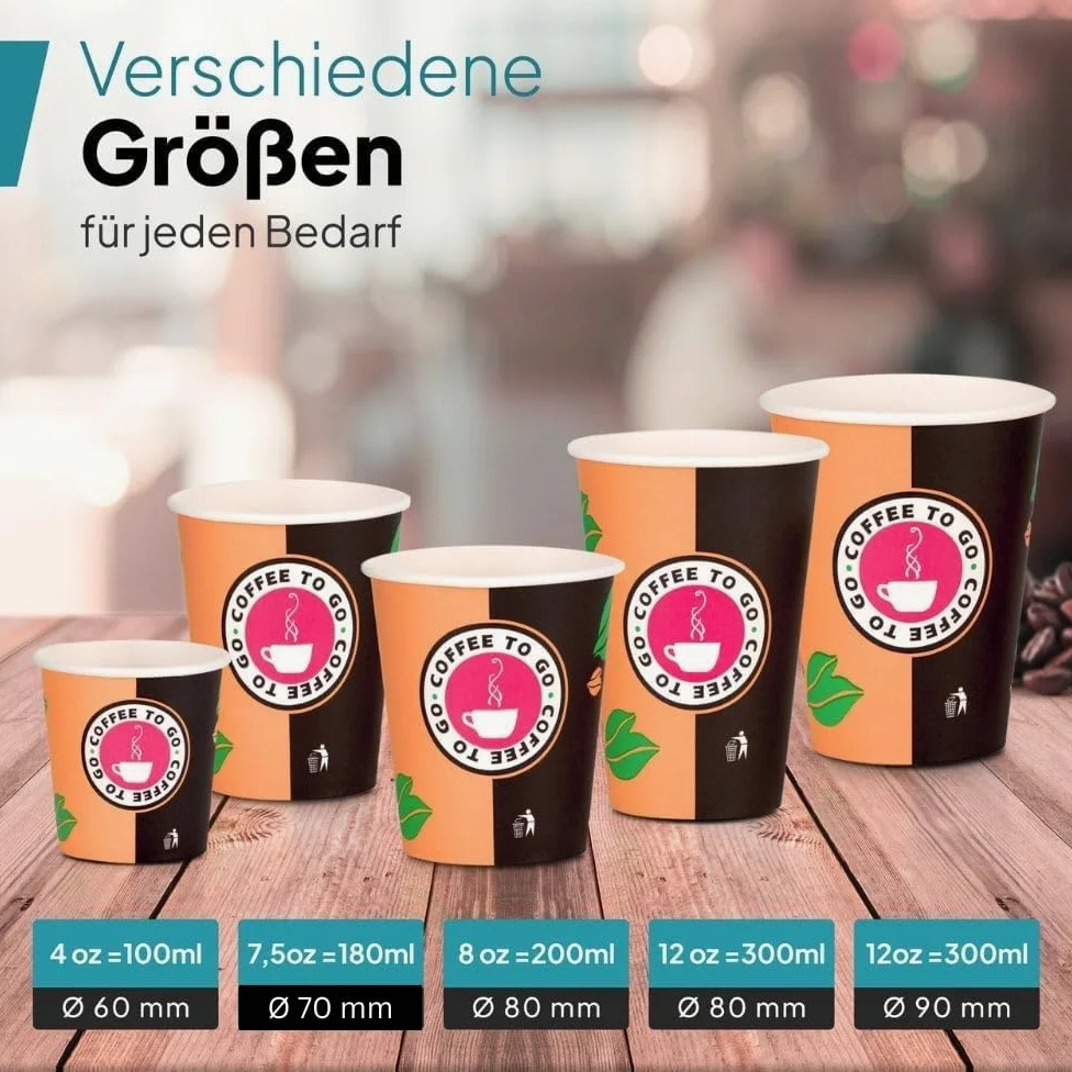 Commerline Taza de café para llevar de cartón, 500 unidades, 200 ml, vasos de papel desechables para café y té, vasos desechables para llevar, vasos de papel para bebidas calientes y frías, taza de