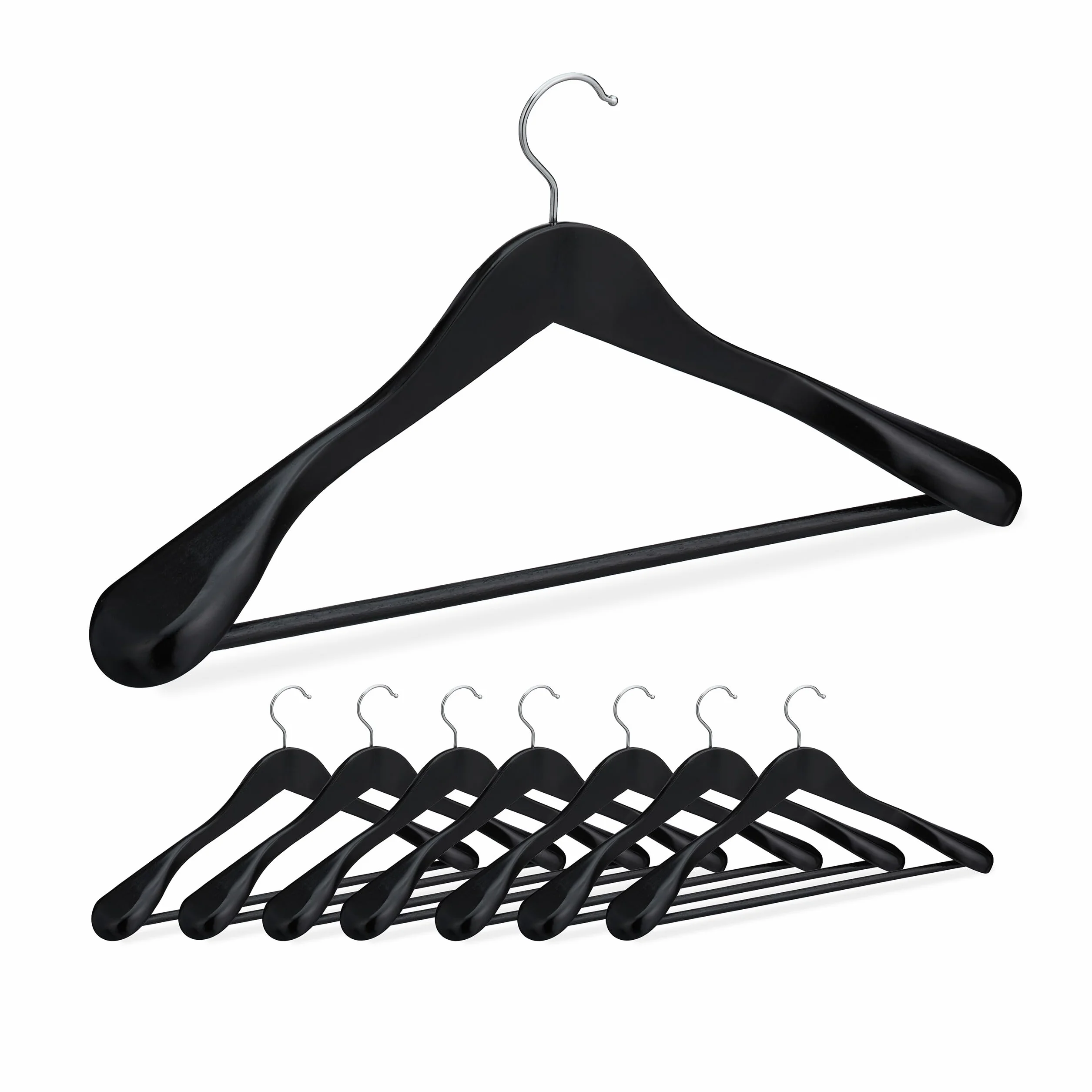 Relaxdays Perchas de Traje, Pack de 8, Colgadores de Ropa, para Colgar Chaquetas y Camisas, Barra para Pantalones, Negro