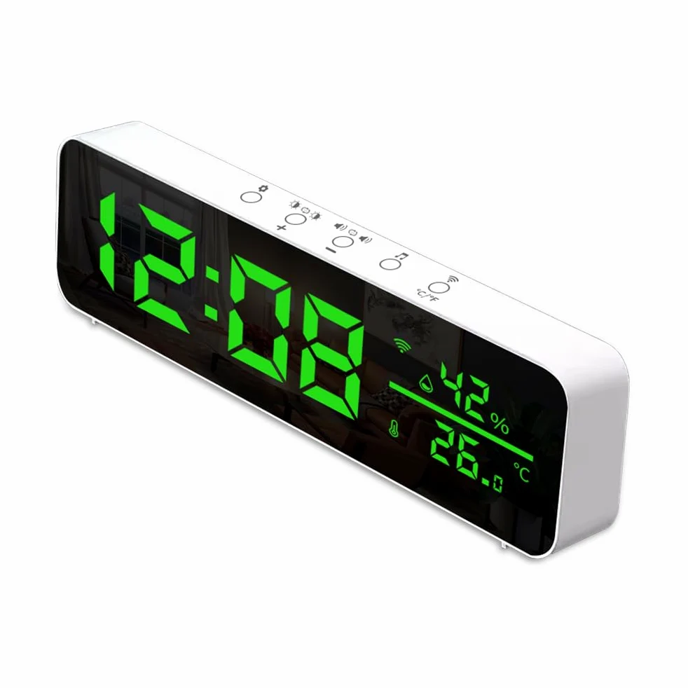 Reloj Digital Inteligente WiFi con Sensor de Temperatura y Humedad App Reloj Despertador Pantalla de Tiempo LED Termómetro Interior para Sala Estar Dormitorio Blanco